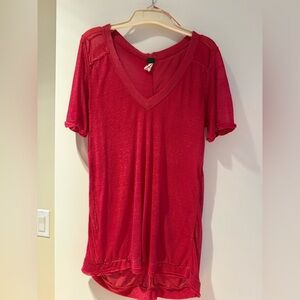 Free People Red V-Neck Top